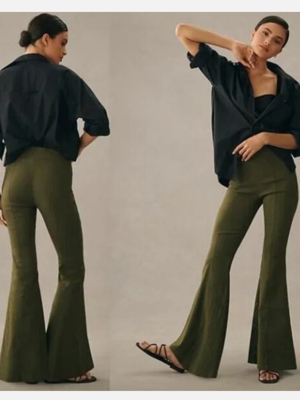 Maeve Off Duty Mid-Rise Flare Slim Trumpet Flare Pants Stretch Boho Chic Retro 2
